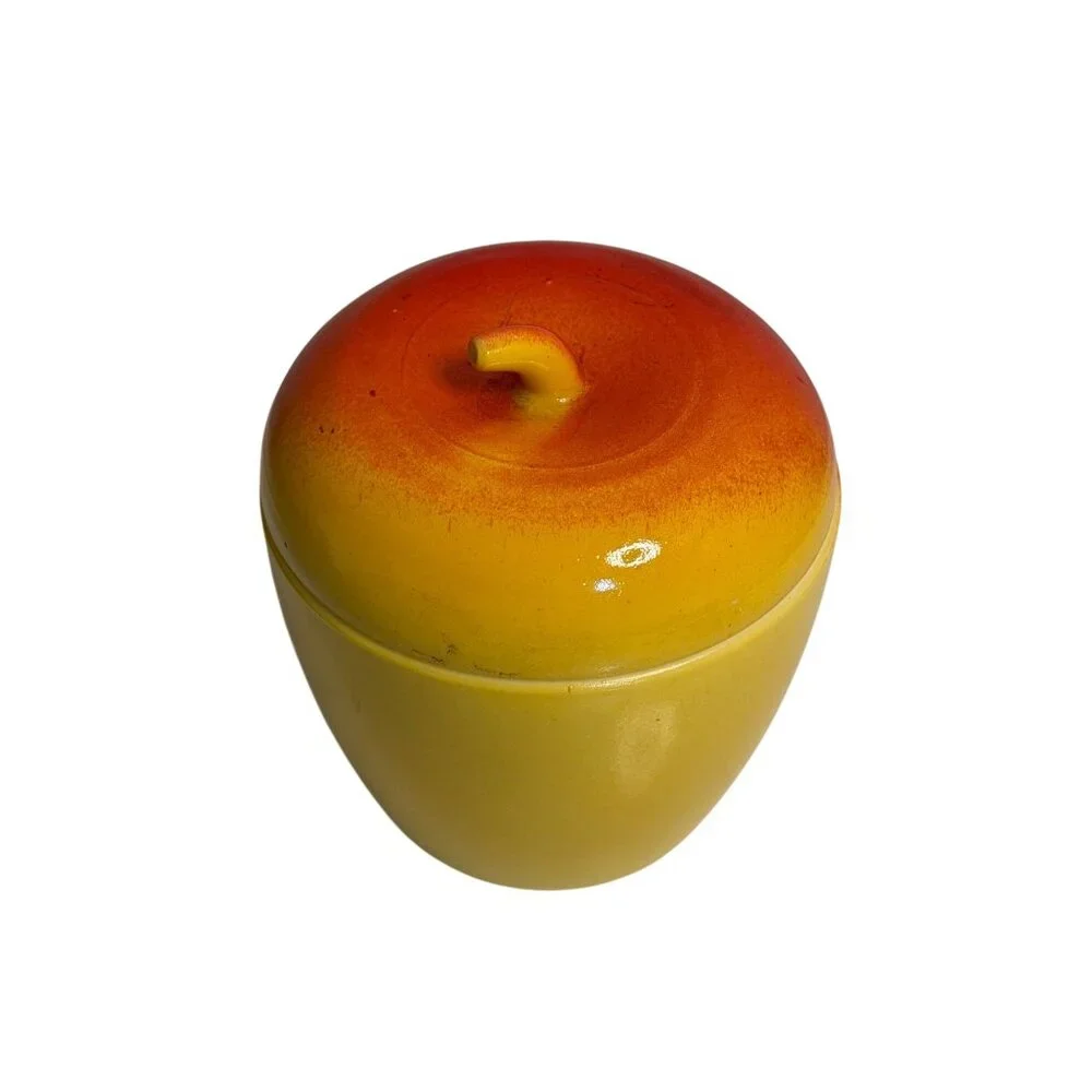 VTG Hazel Atlas Milk Glass Apple Jelly Jars‎ Red Yellow Ombre Finish Home Decor